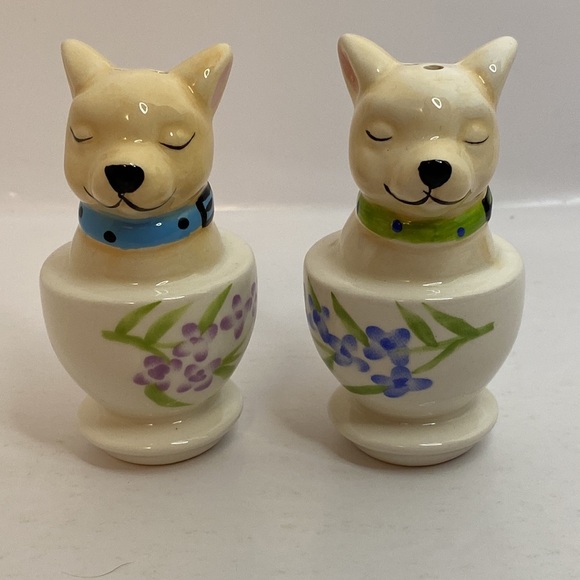 Salt and Pepper Shakers Dogs in Teacups Ceramic 3 1/2” high - Picture 3 of 10